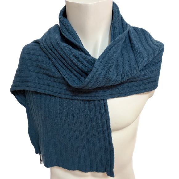 Blue Wool-Cashmere Scarf – Eric Sana Limited Edition Italian Ribbed Knit 🇮🇹 - Picture 1 of 10